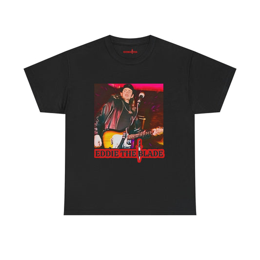 Eddie the blade black mens T-shirt w/photo/red logo