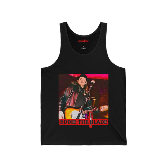 Eddie the blade mens black Tank top w/photo/red logo
