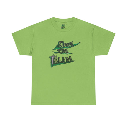 Eddie the blade lady's green T-shirt w/leaf logo