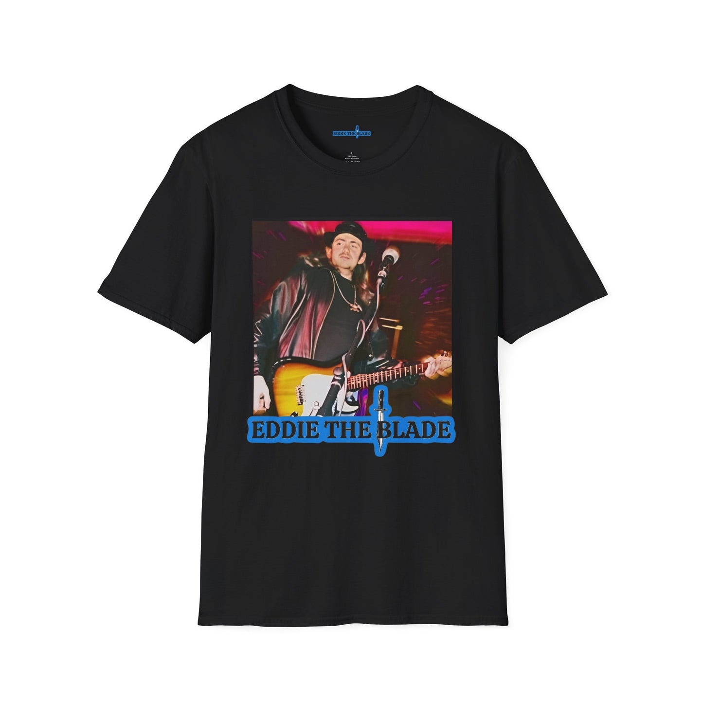 Eddie the blade ladys T-Shirt (black w/photo/blue logo