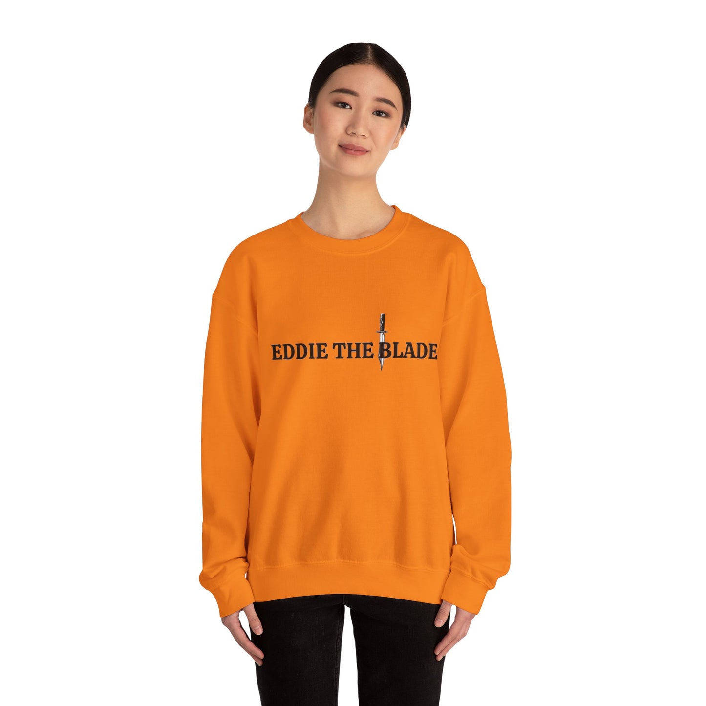 Eddie the blade orange sweat shirt w/logo