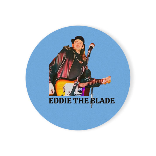 Eddie the blade round drinking coaster (blue)