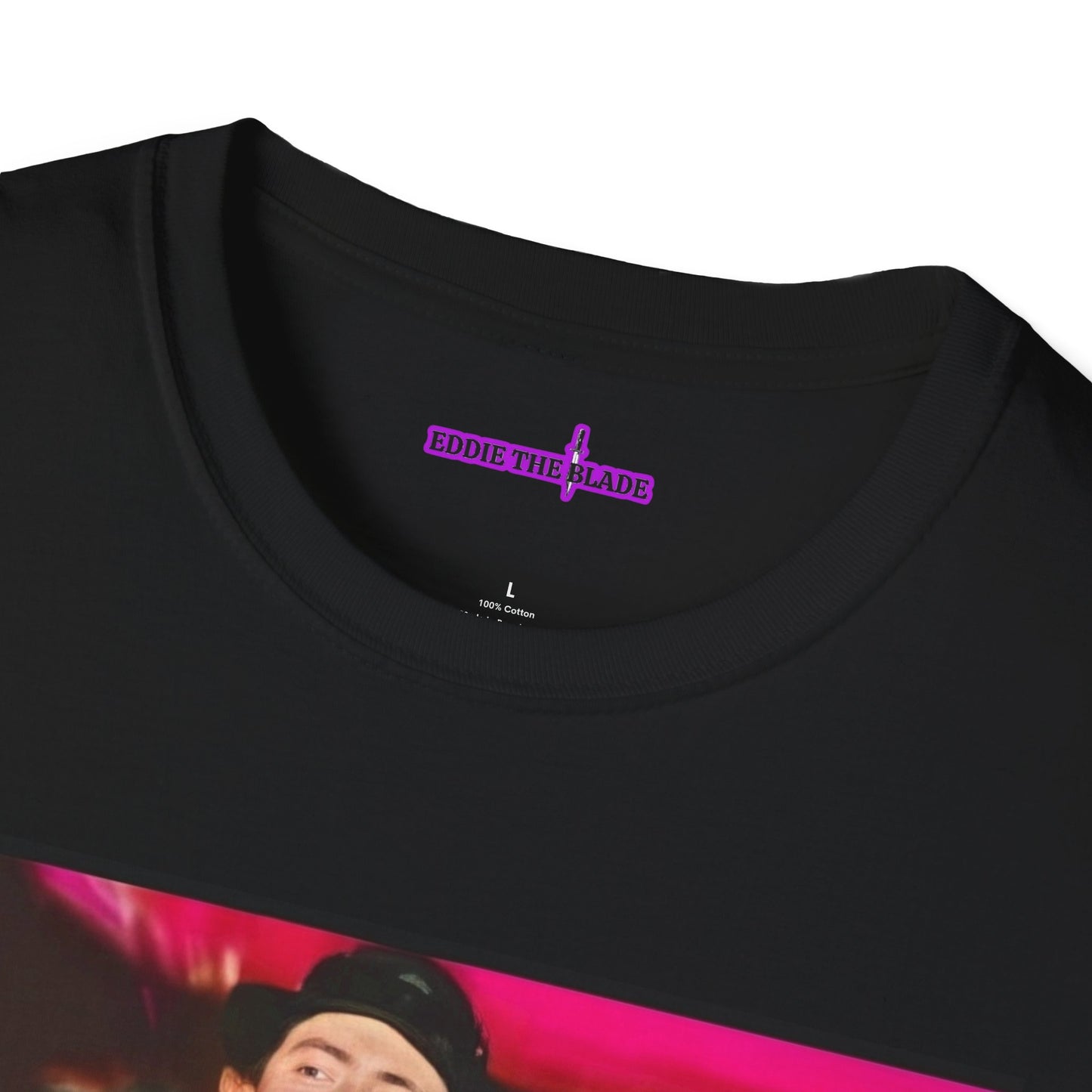 Eddie the blade ladys T-Shirt (black w/photo/purple logo