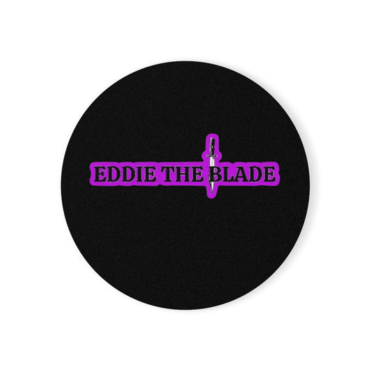 Eddie the blade round drinking coaster color black w/purple logo