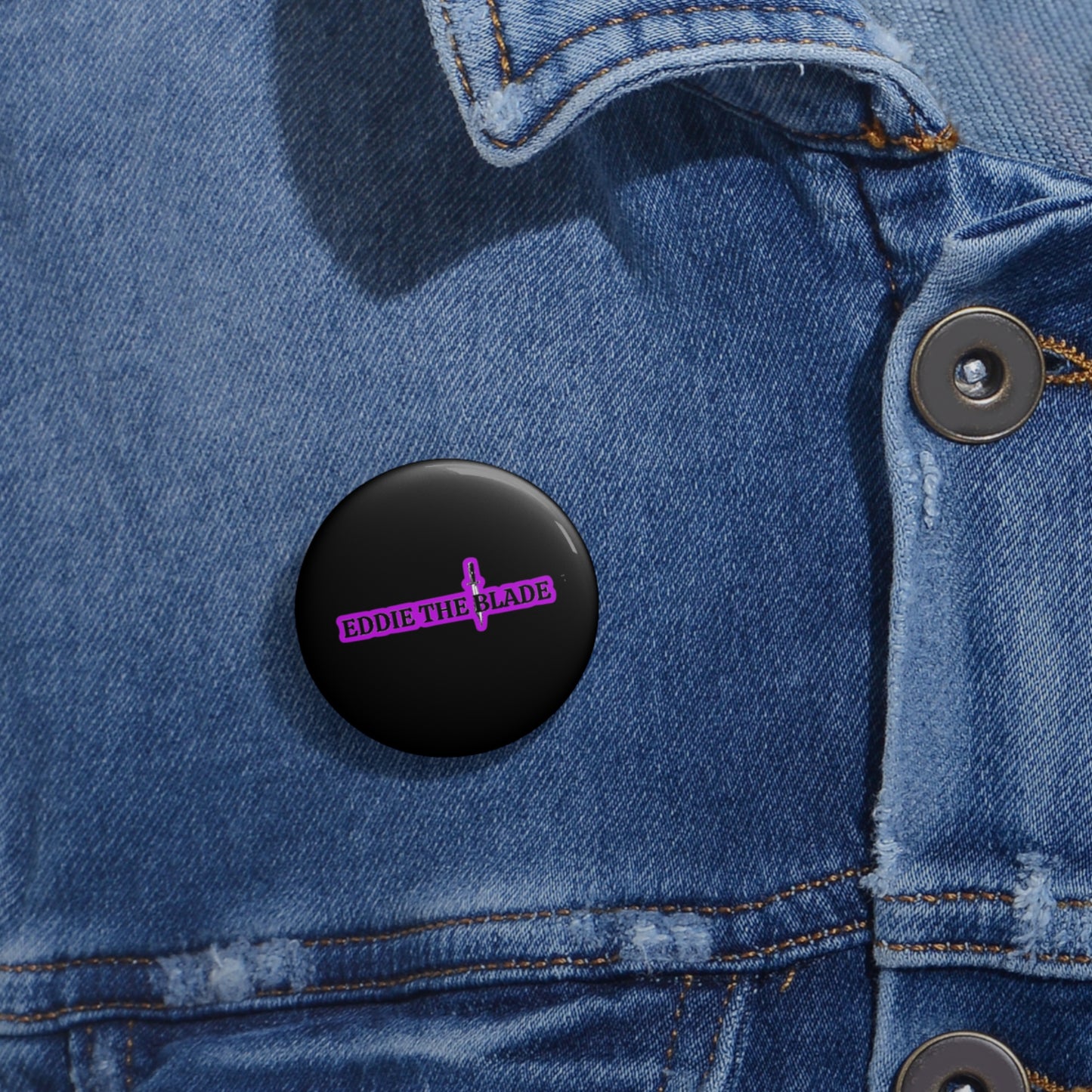 Eddie the blade black Pin/button w/purple logo