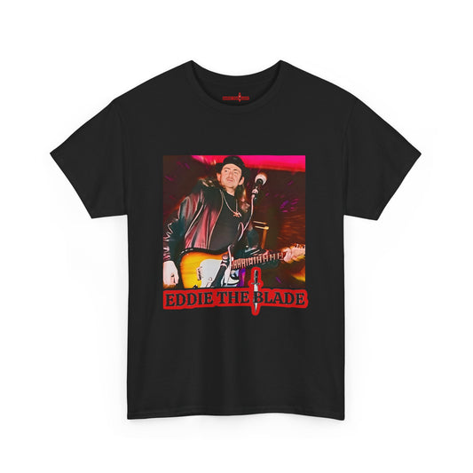 Eddie the blade black mens T-shirt w/photo/red logo