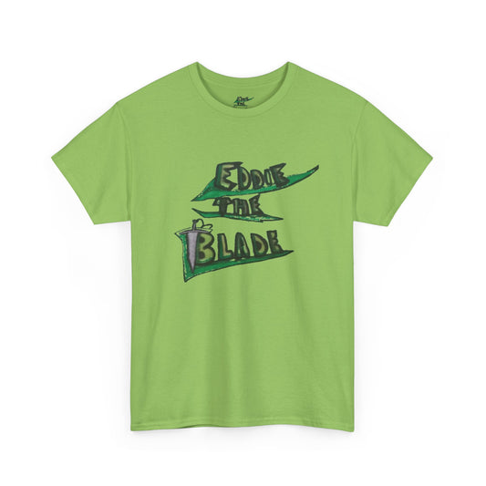 Eddie the blade lady's green T-shirt w/leaf logo