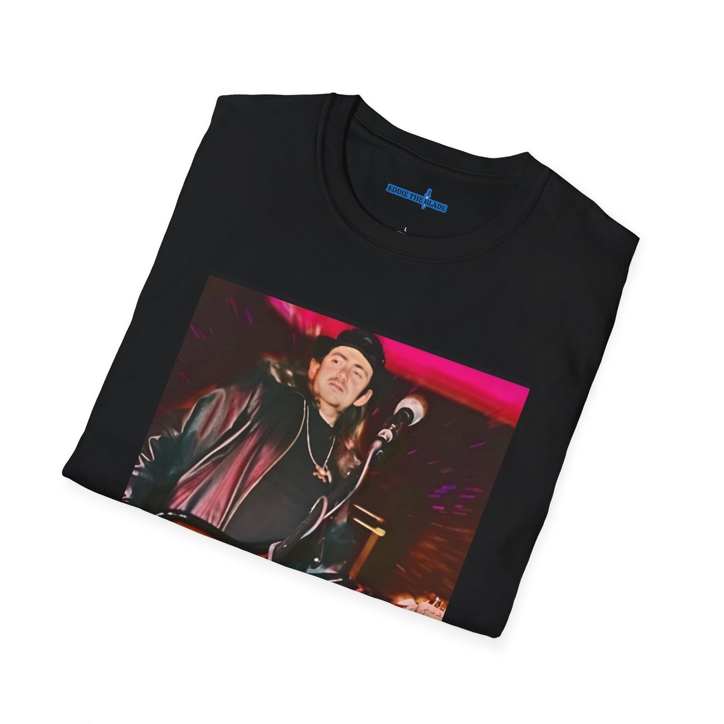 Eddie the blade ladys T-Shirt (black w/photo/blue logo
