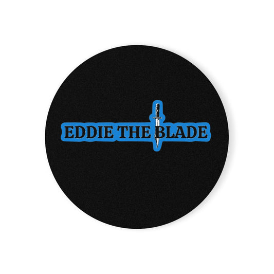Eddue the blade round drinking coaster color black w/blue logo