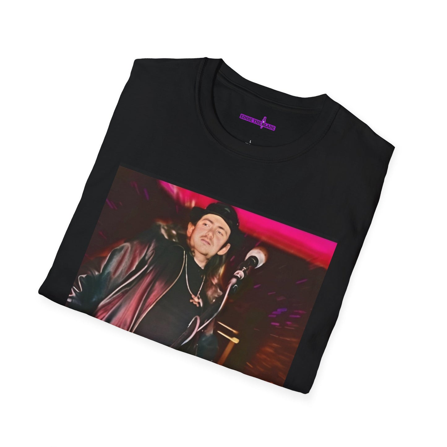Eddie the blade ladys T-Shirt (black w/photo/purple logo