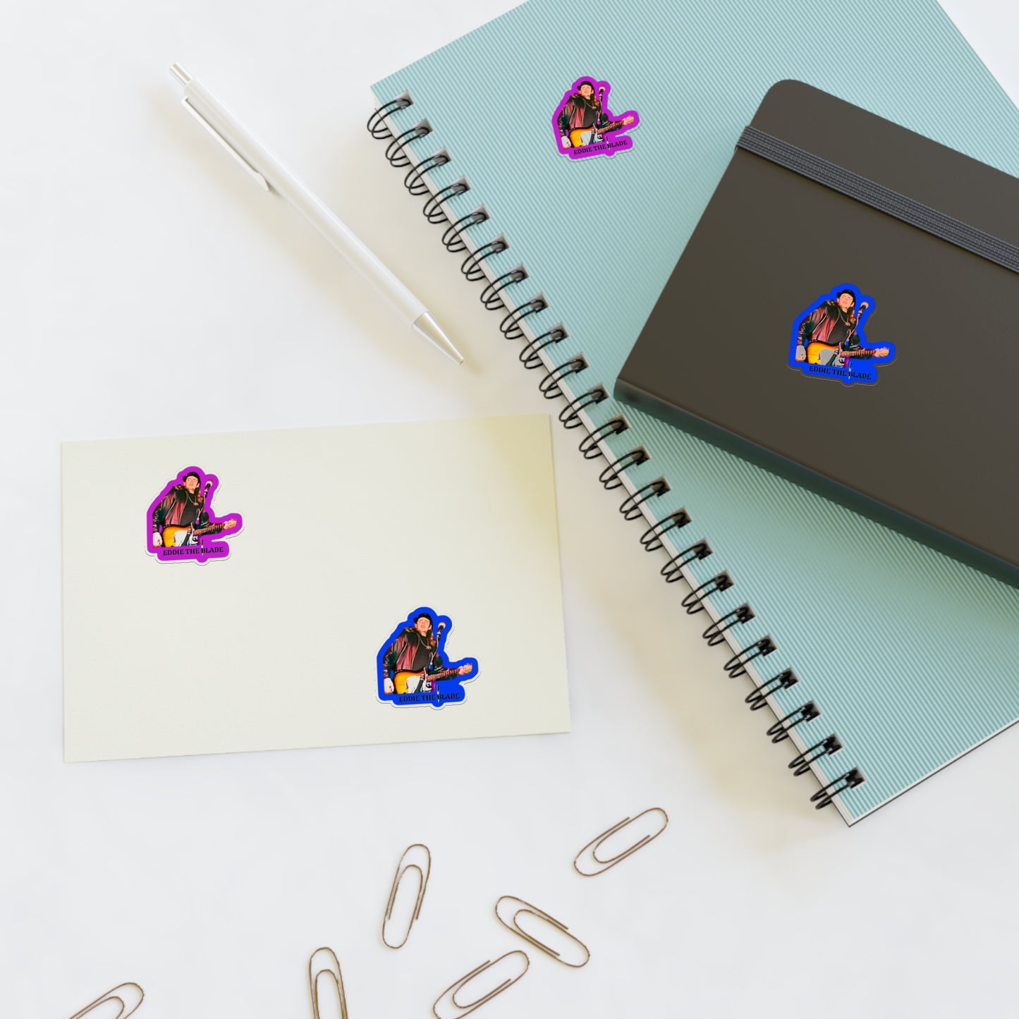 Eddie the blade Stickers w/photo logo purple/blue