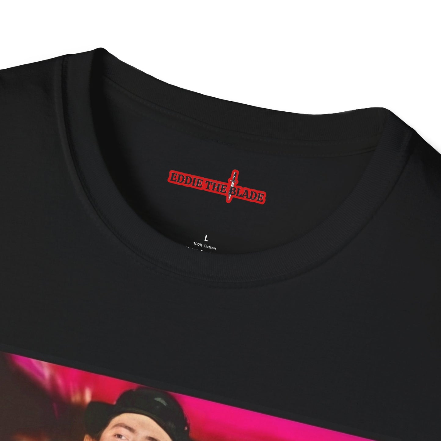 Eddie the blade lady's T-Shirt (black w/photo/red logo)