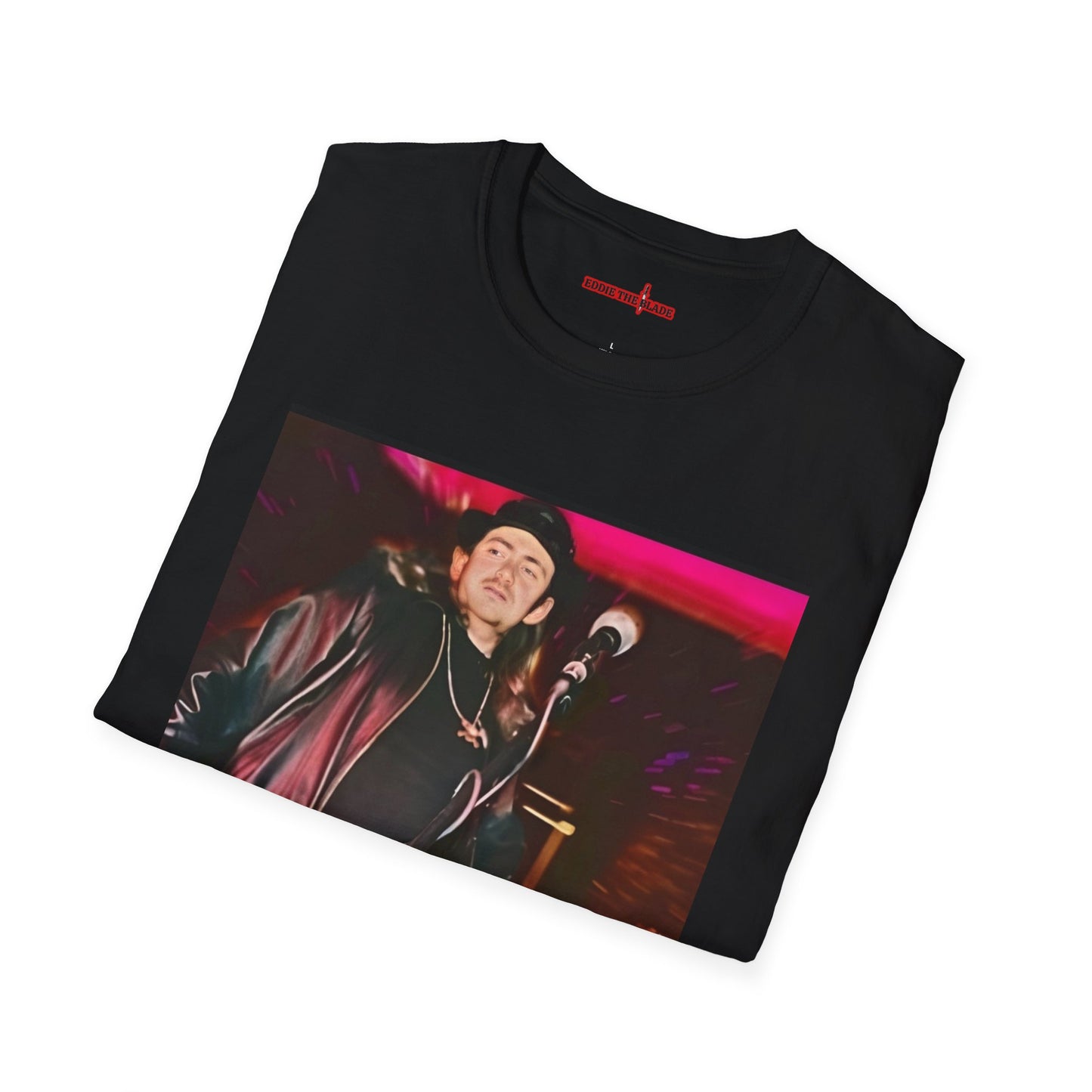 Eddie the blade lady's T-Shirt (black w/photo/red logo)