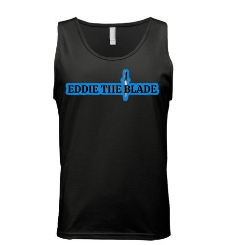 Eddie the blade black tank top w/blue logo