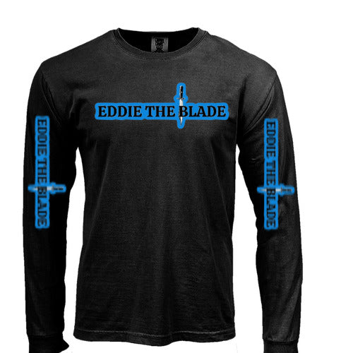 Eddie the blade black long shirt w/blue logo