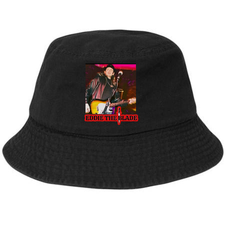 Eddie the blade black bucket hat w/photo/red logo