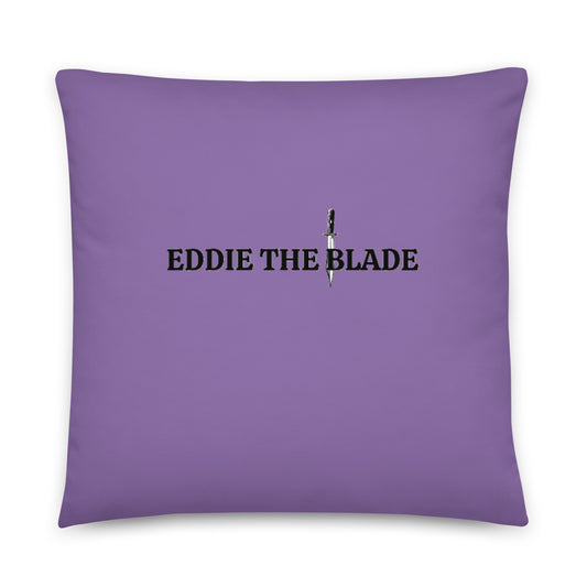 Eddie the blade purple throw Pillow with logo (medium)