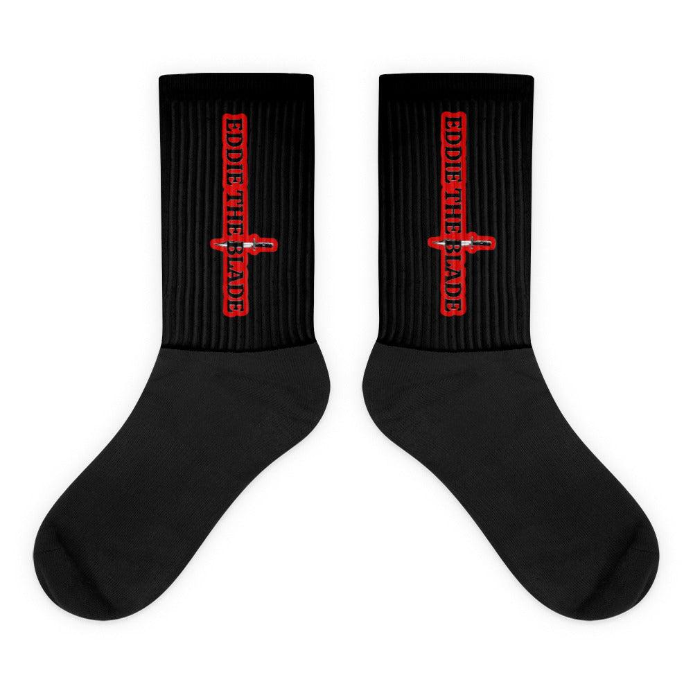 Eddie the blade black socks w/red logo