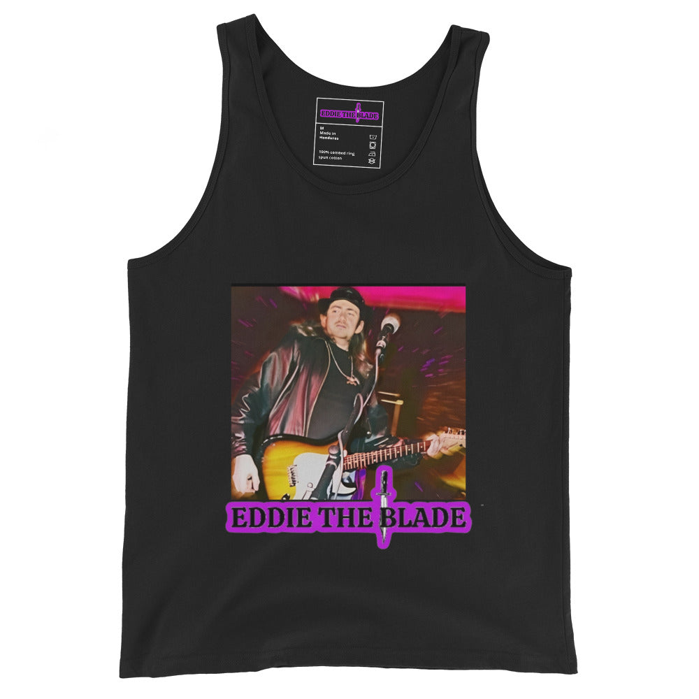 Eddie the blade black tank top w/photo/purple logo
