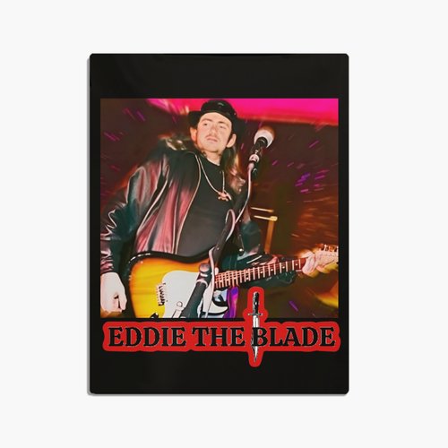 Eddie the blade black throw blanket w/photo red logo