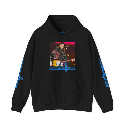 Eddie the blade black hoodie w/photo/blue logo