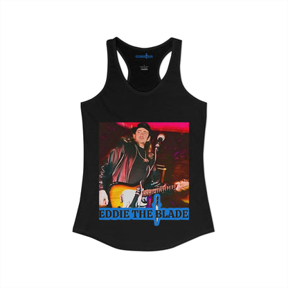 Eddie the blade black ladys Tank top w/photo/blue logo