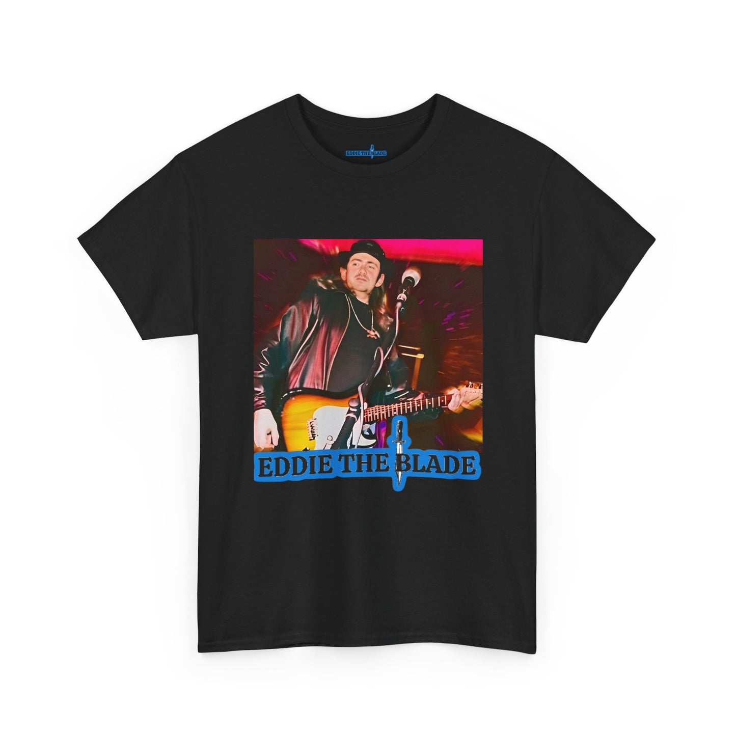 Eddie the blade black ladys Tee w/photo/blue logo