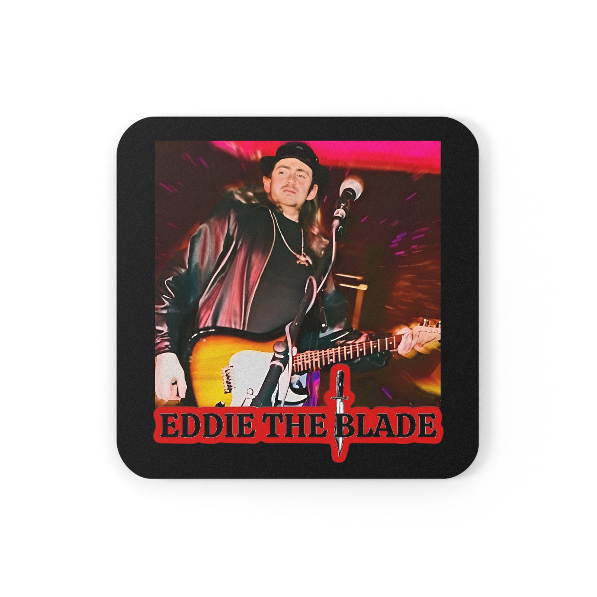 Eddie the blade black drinking Coaster w/photo/red logo