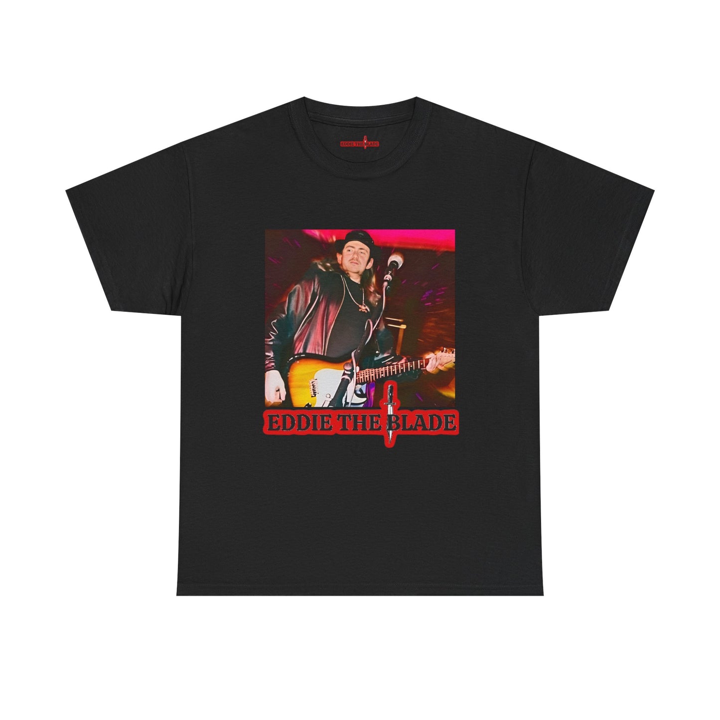 Eddie the blade black lady's tee w/photo/red logo