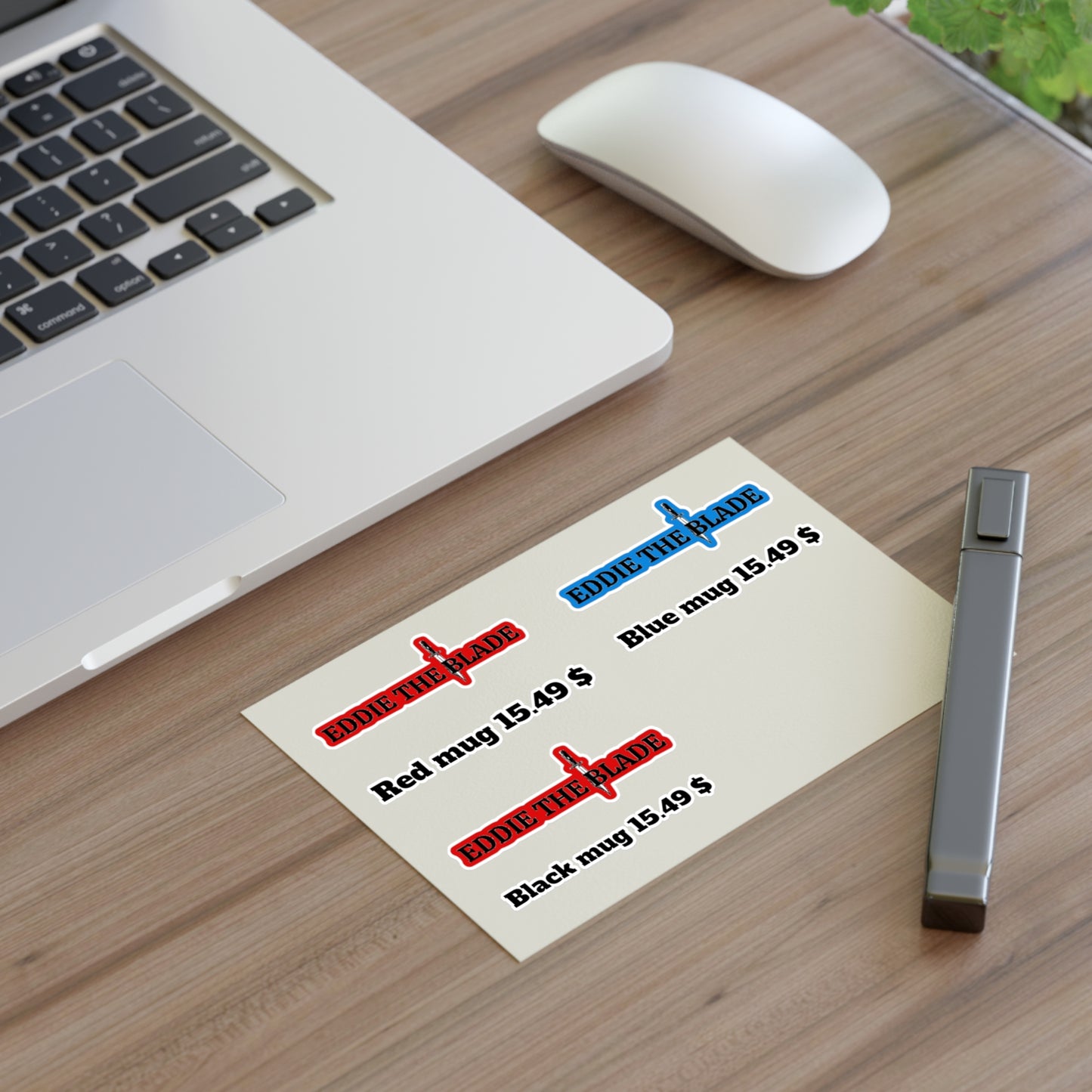 Eddie the blade black mug pricing labels
