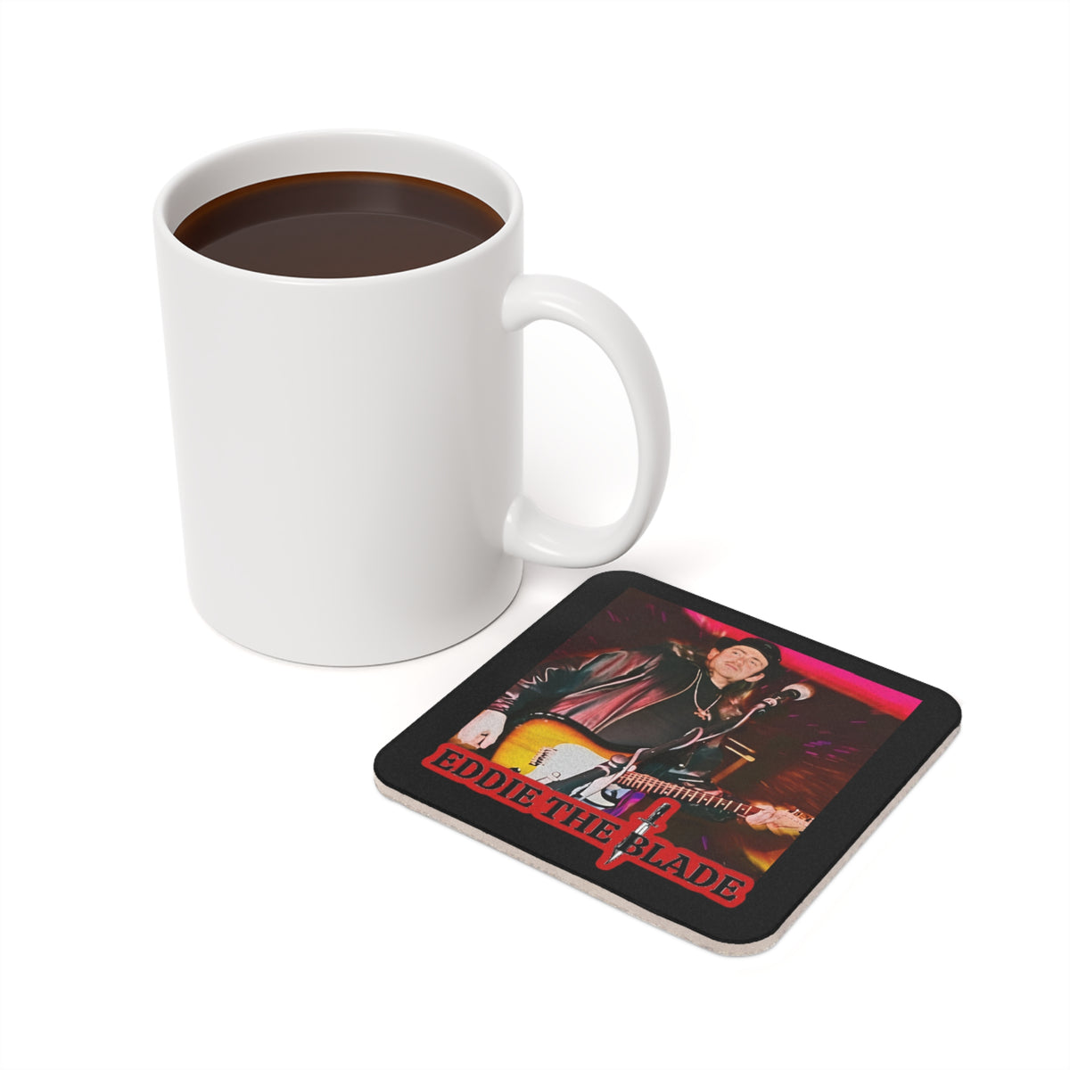 Eddie the blade black drinking Coaster w/photo/red logo