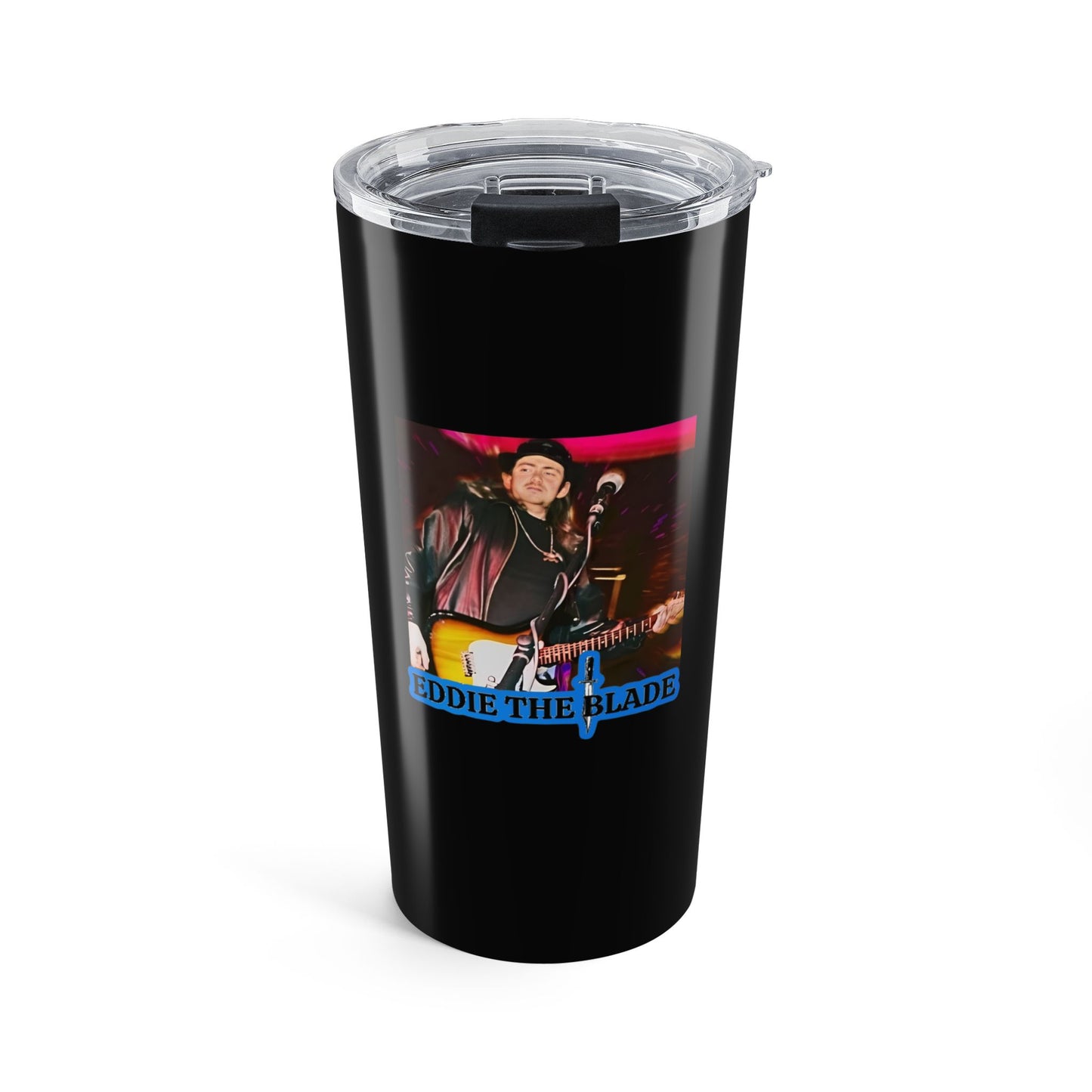 Eddie the blade black tumbler w/photo/blue logo