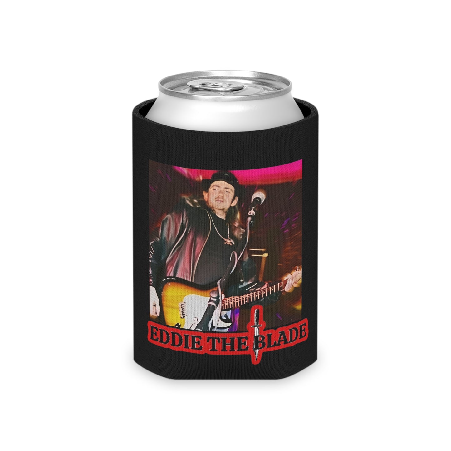 Eddie the blade black Can Cooler w/photo/red logo