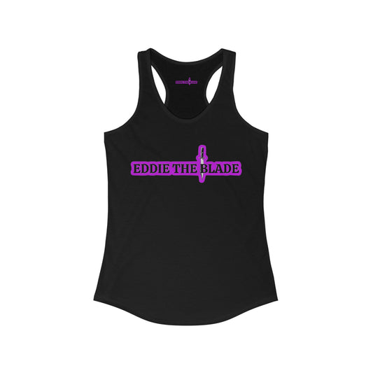 Eddie the blade black ladys tank top w/purple logo