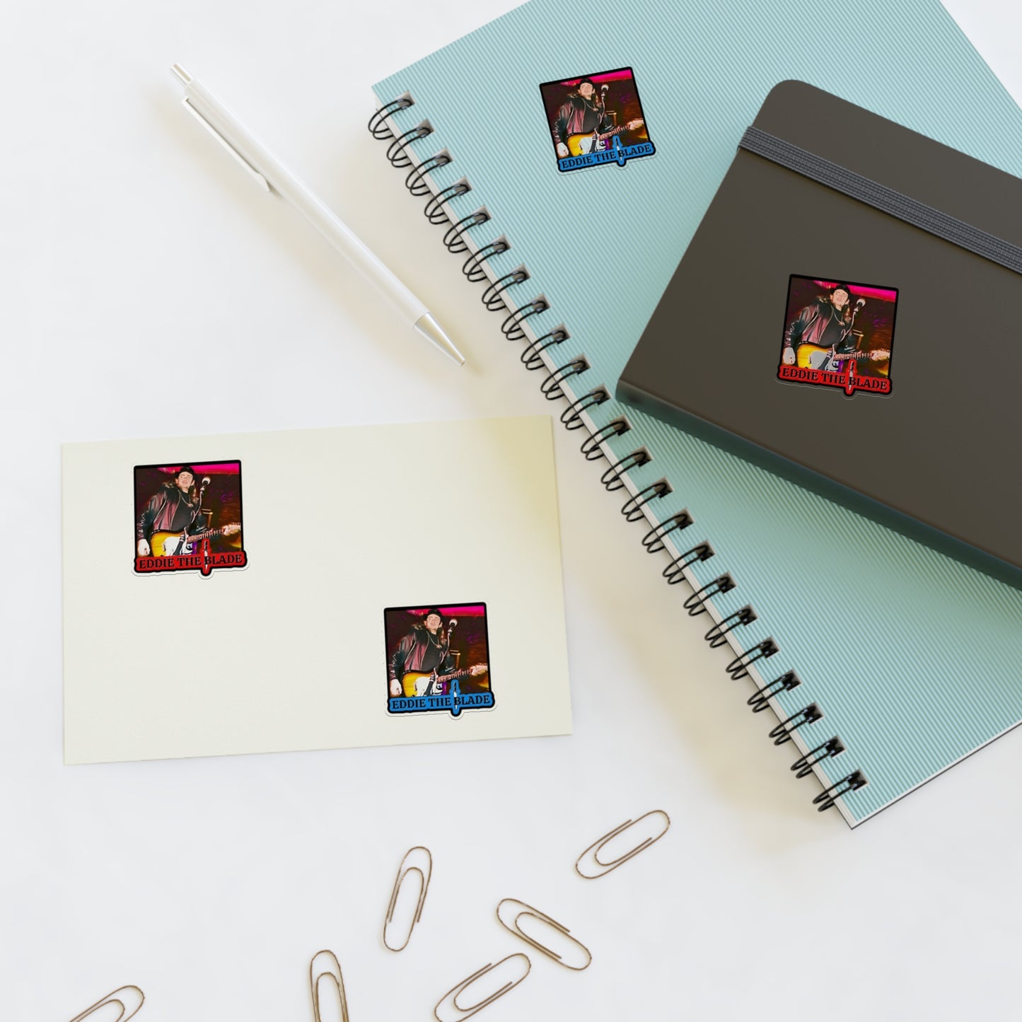 Eddie the blade black Sticker Sheets w/photo/blue &red logo