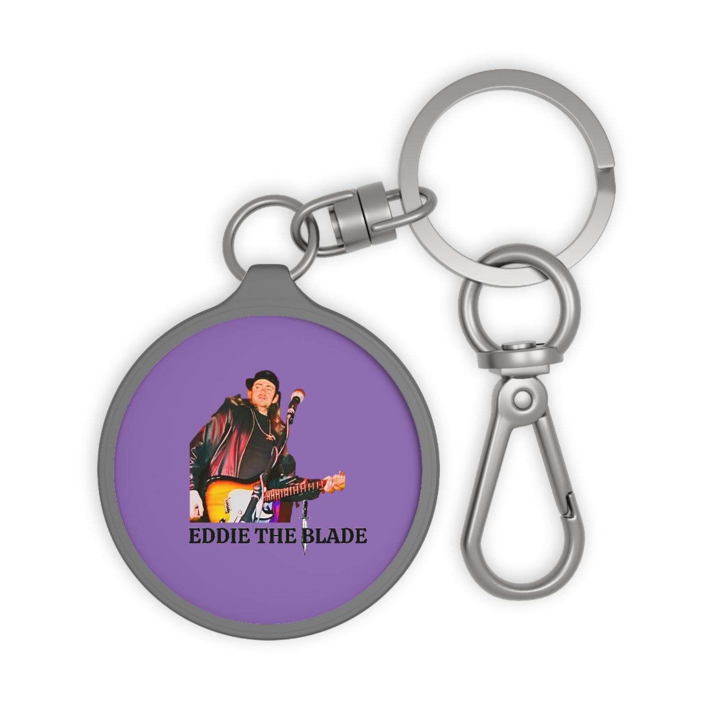 Eddie the blade round keychain w/photo/logo (purple)