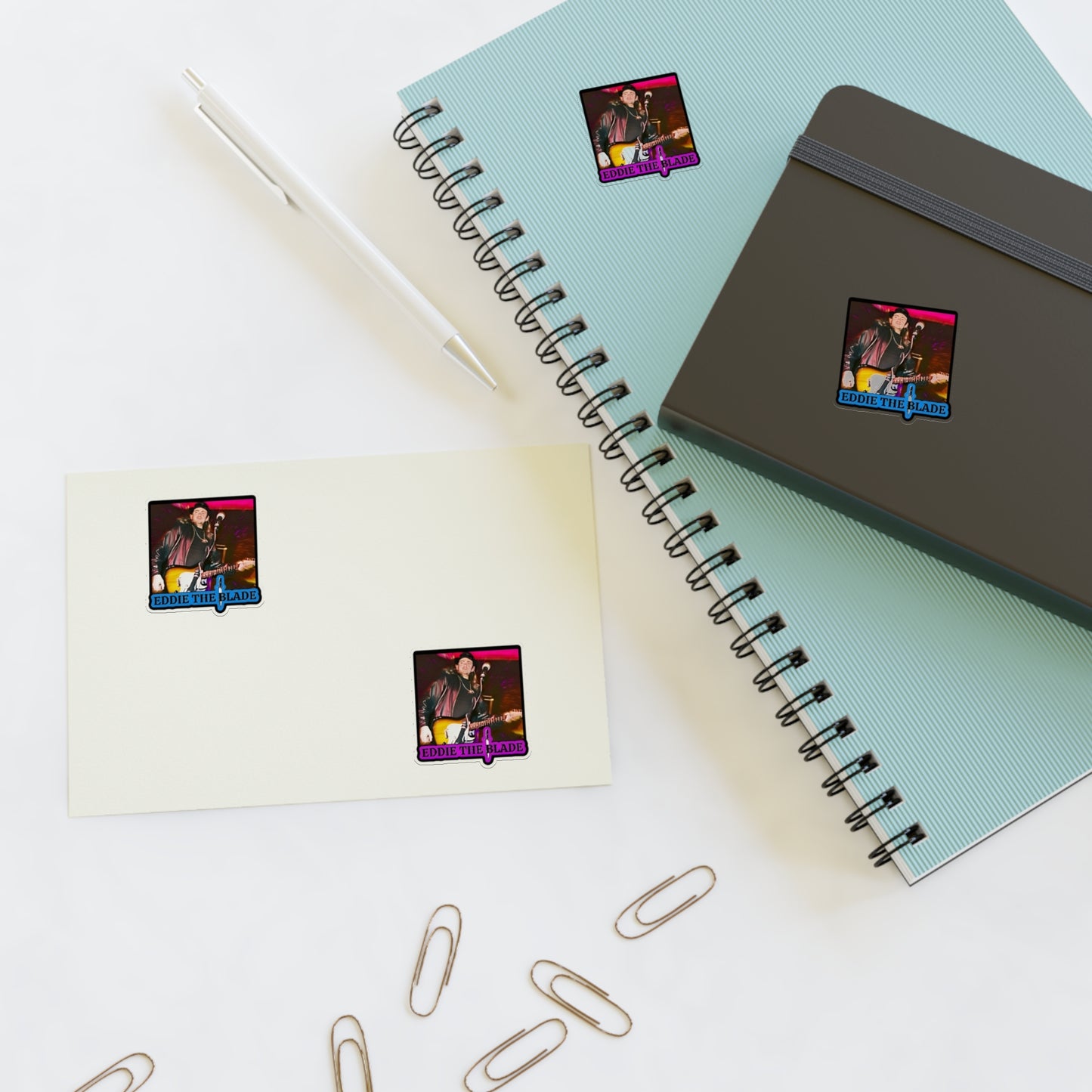 Eddie the blade black Sticker Sheets w/photo/blue & purple logo