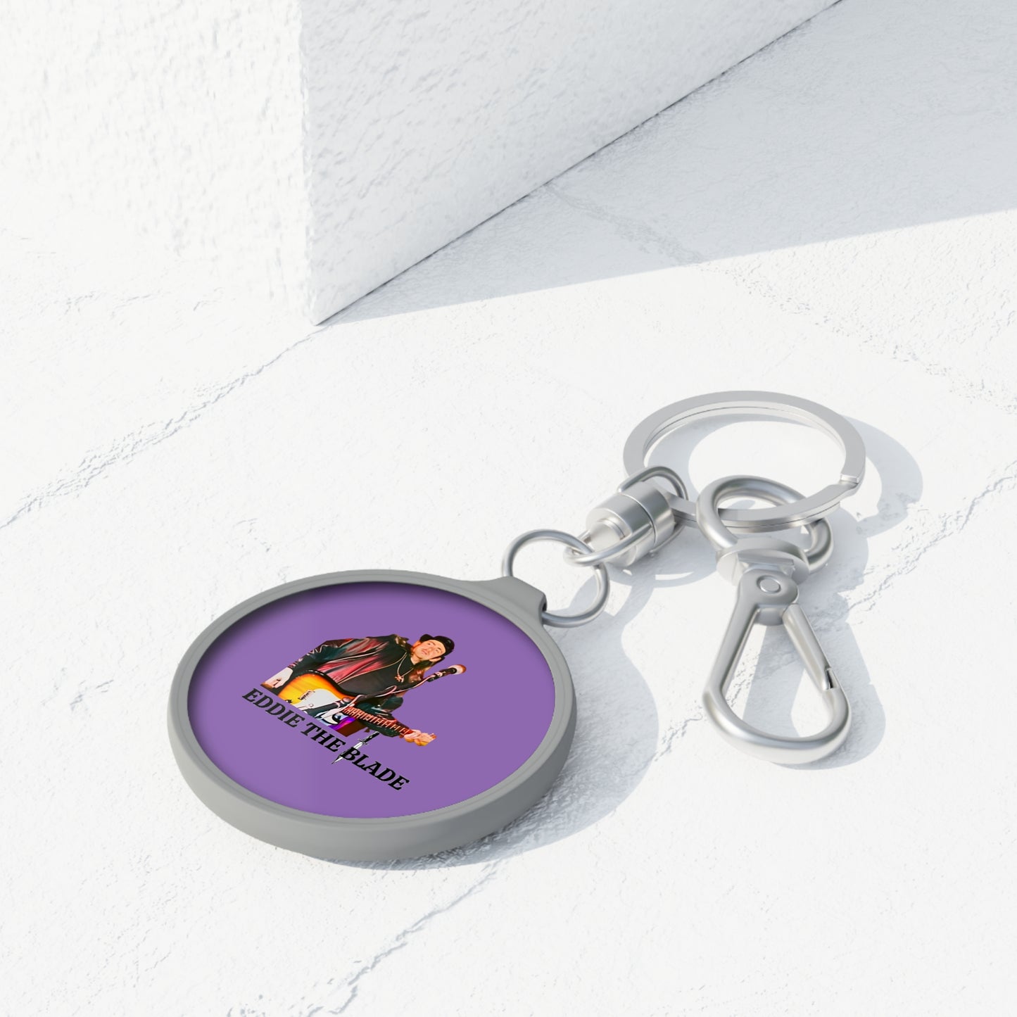 Eddie the blade round keychain w/photo/logo (purple)