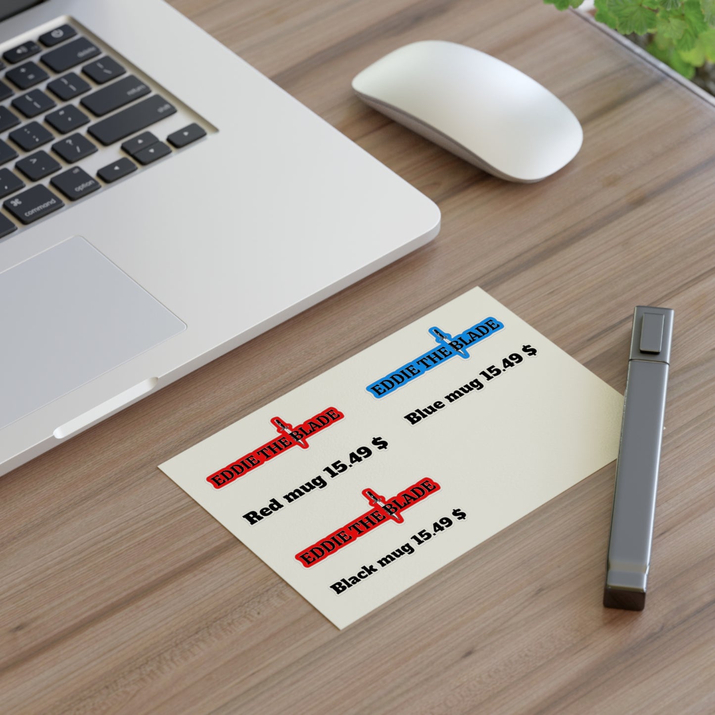 Eddie the blade black mug pricing labels