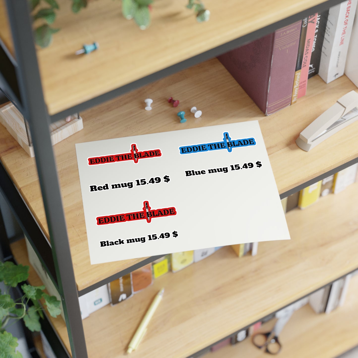 Eddie the blade black mug pricing labels