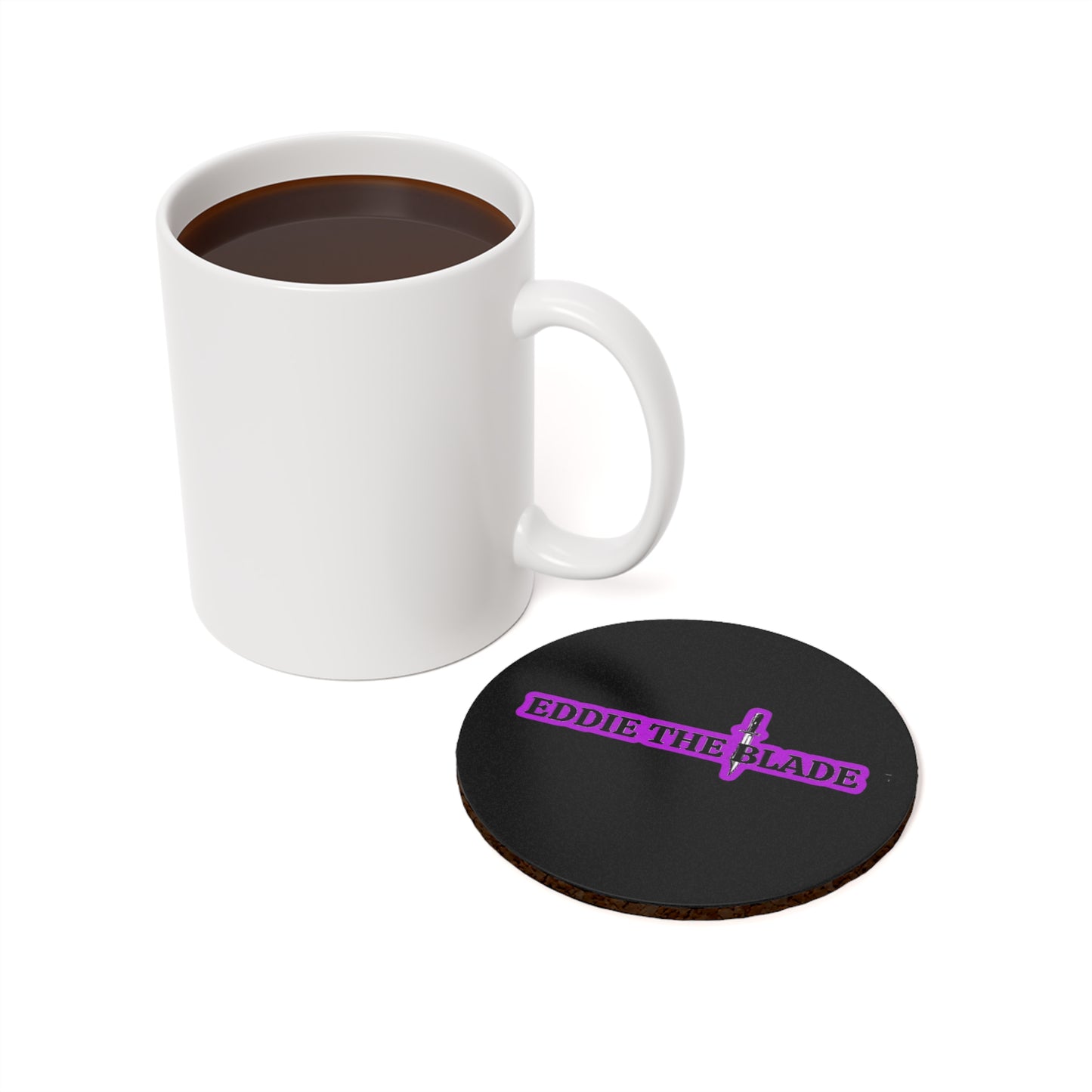 Eddie the blade black round drinking Coaster w/purple logo