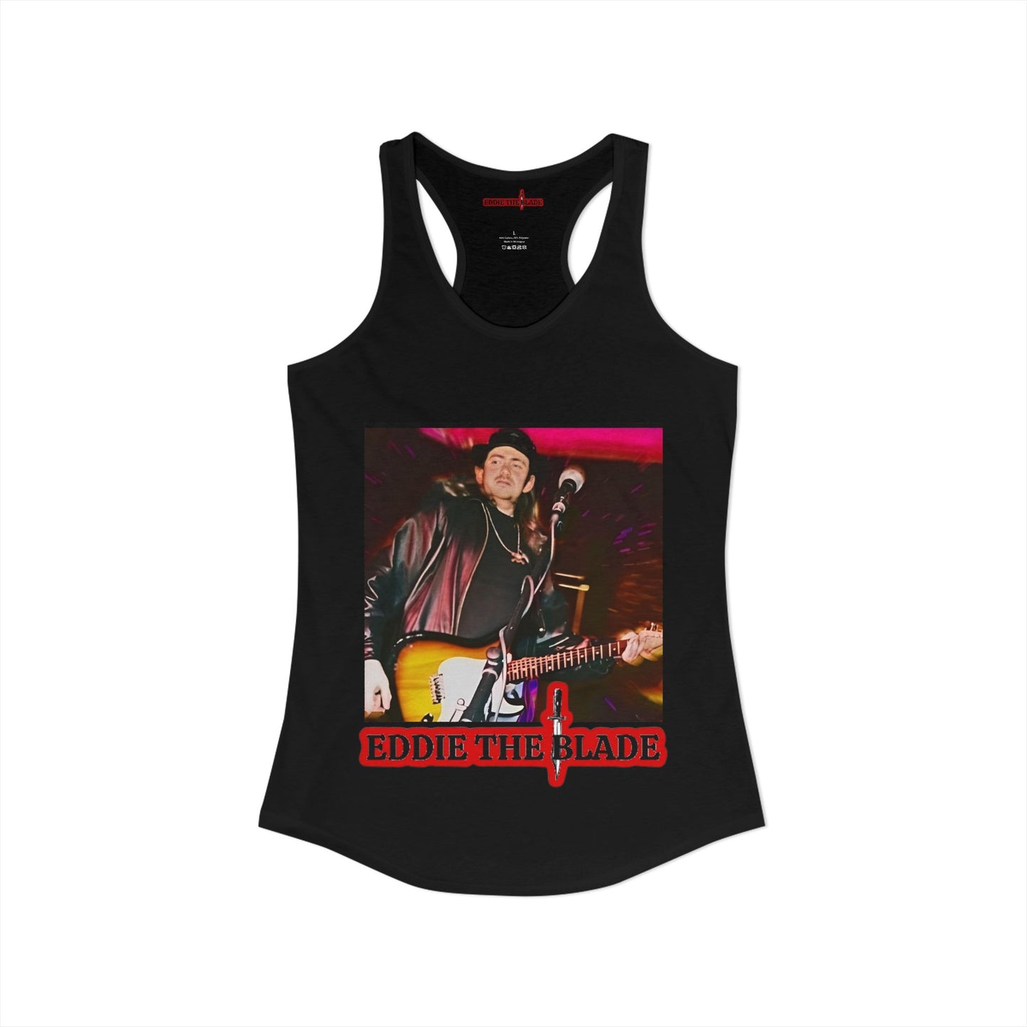 Eddie the blade black lady's  Tank top w/photo/ red logo