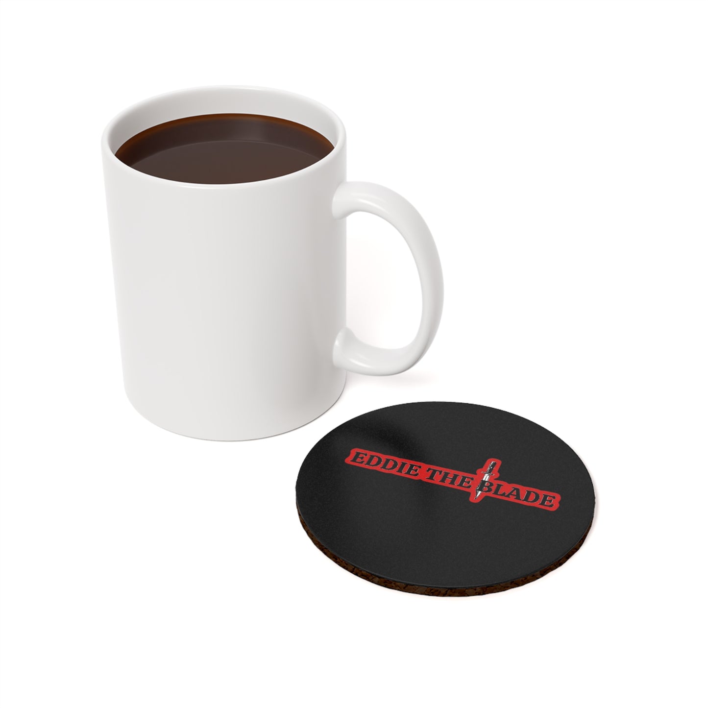 Eddie  the blade black round drinking Coaster w/red logo