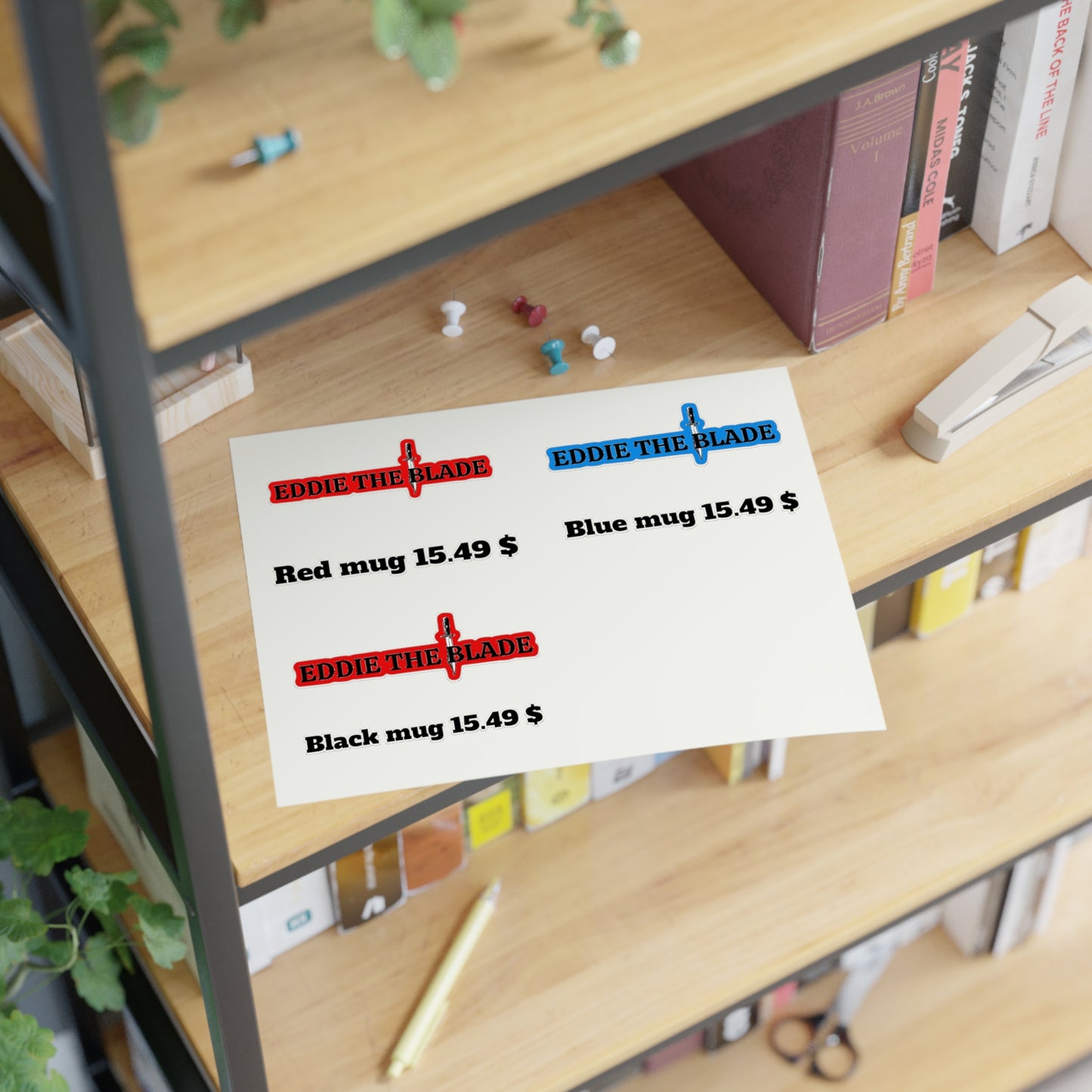 Eddie the blade black mug pricing labels