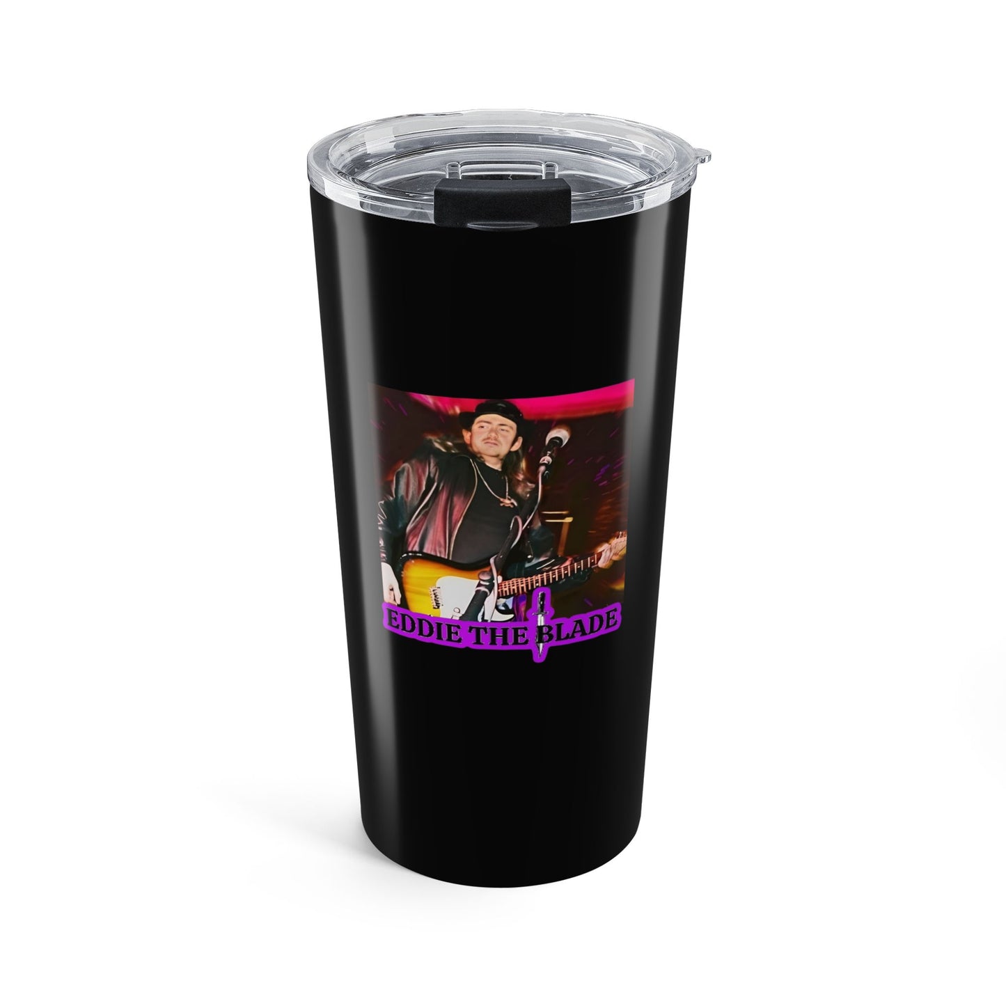 Eddie the blade black tumbler w/photo/purple logo