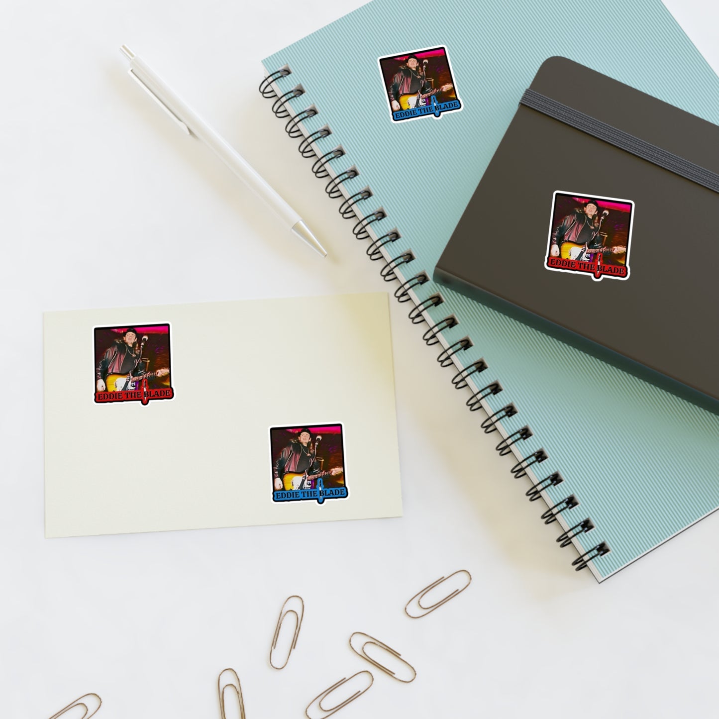 Eddie the blade black Sticker Sheets w/photo/blue &red logo