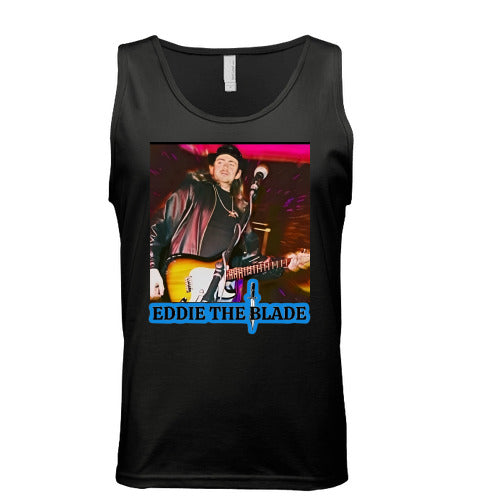 Eddie the blade black tank top w/photo/blue logo