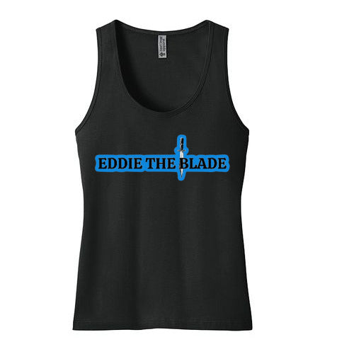 Eddie the blade black lady's tank top w/blue logo
