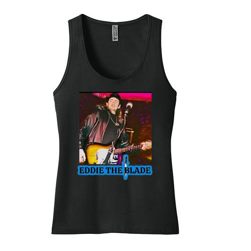 Eddie the blade black lady's tank tops w/photo/blue logo