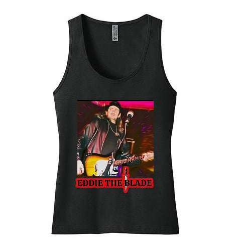 Eddie the blade black lady's tank top w/photo/red logo